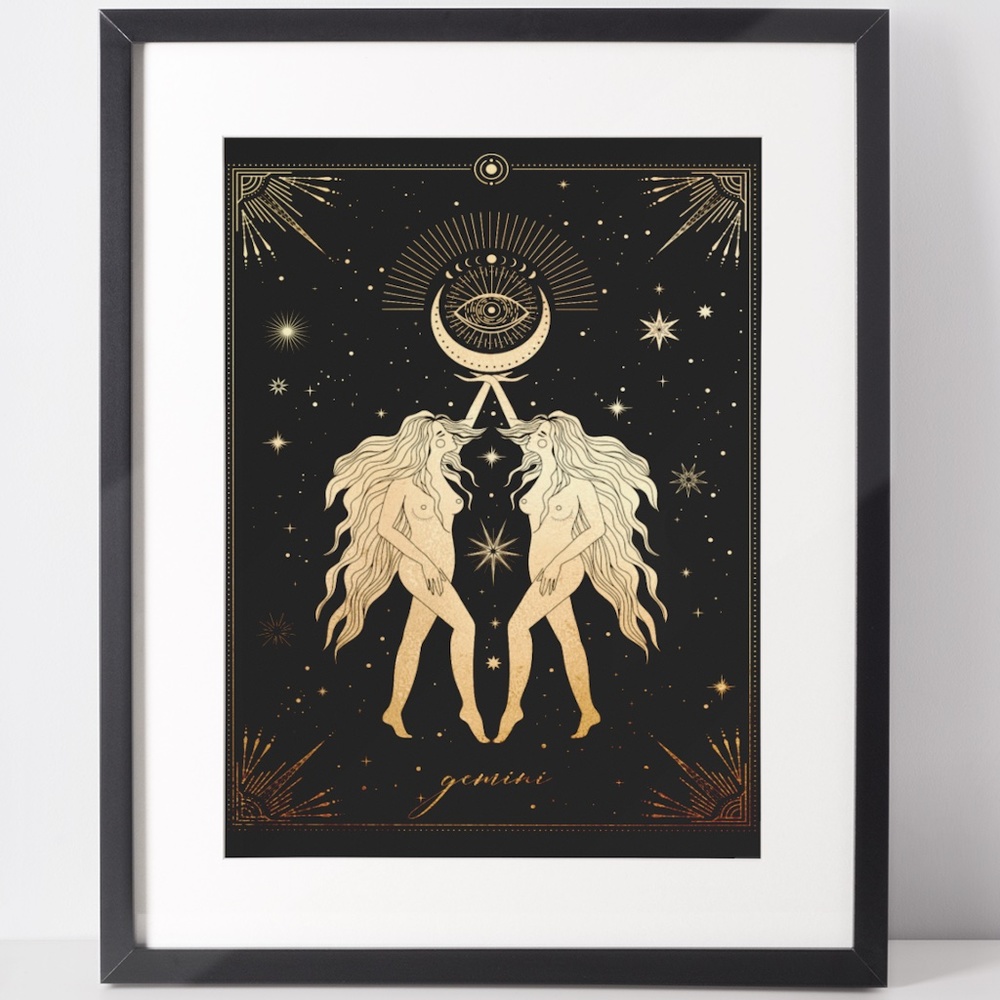 Gemini Wall Art Celestial Zodiac Print Poster Unframed